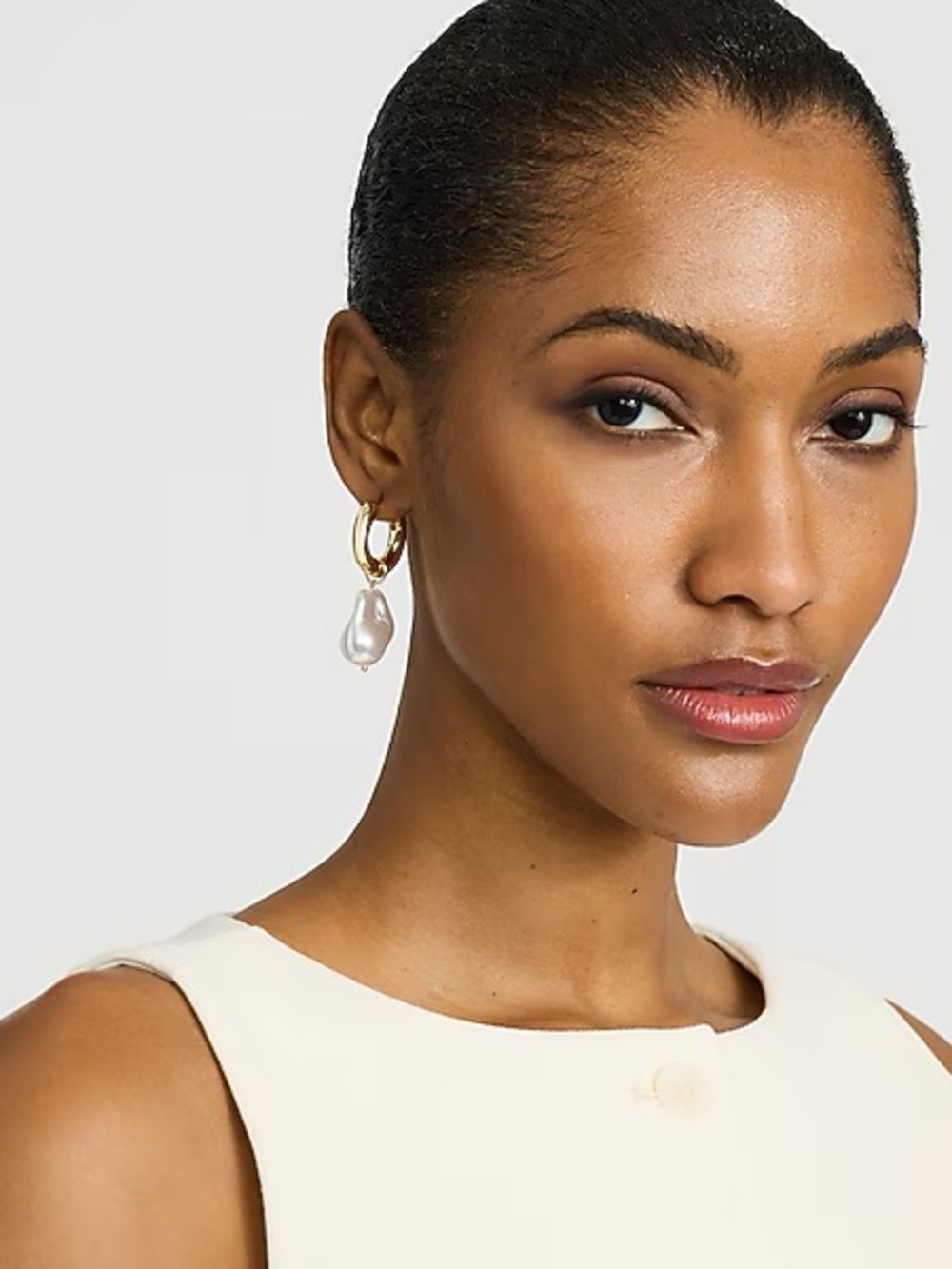 Express Gold Hoop Earrings with White Baroque Pearl Drop